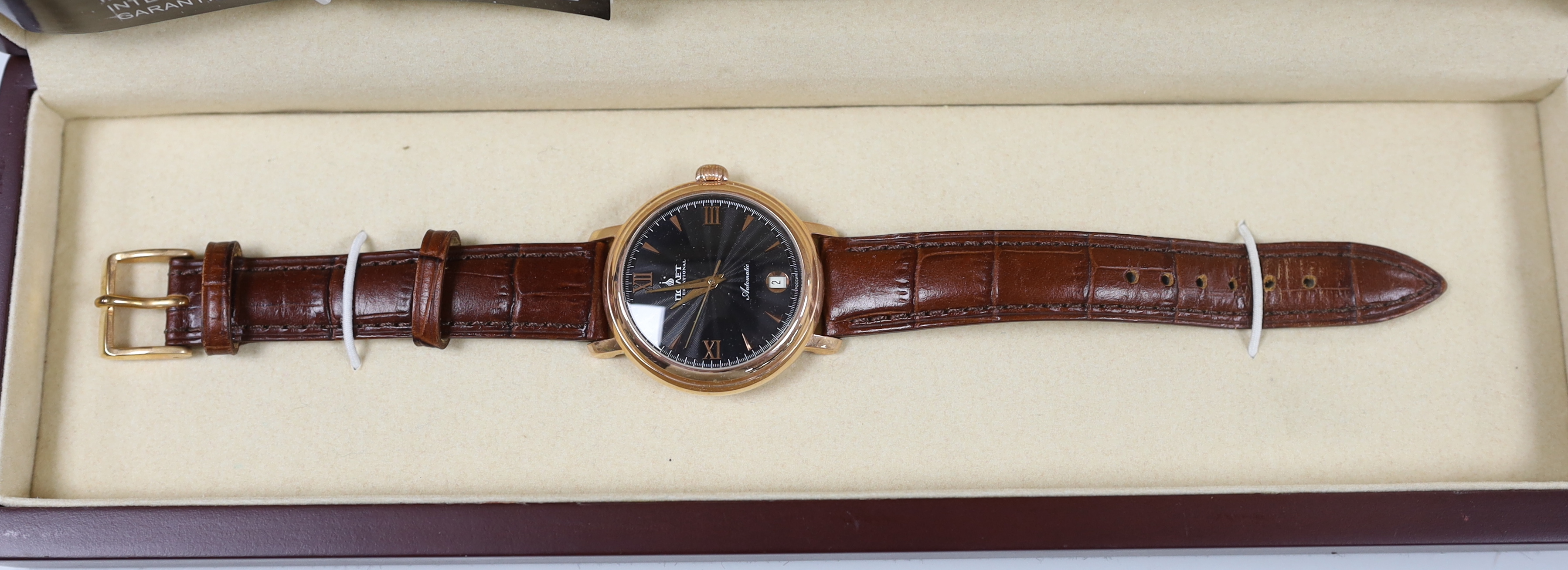 Four gentleman's assorted boxed modern Poljot International wrist watches including automatic chronograph and manual wind calendar moon phase chronograph.